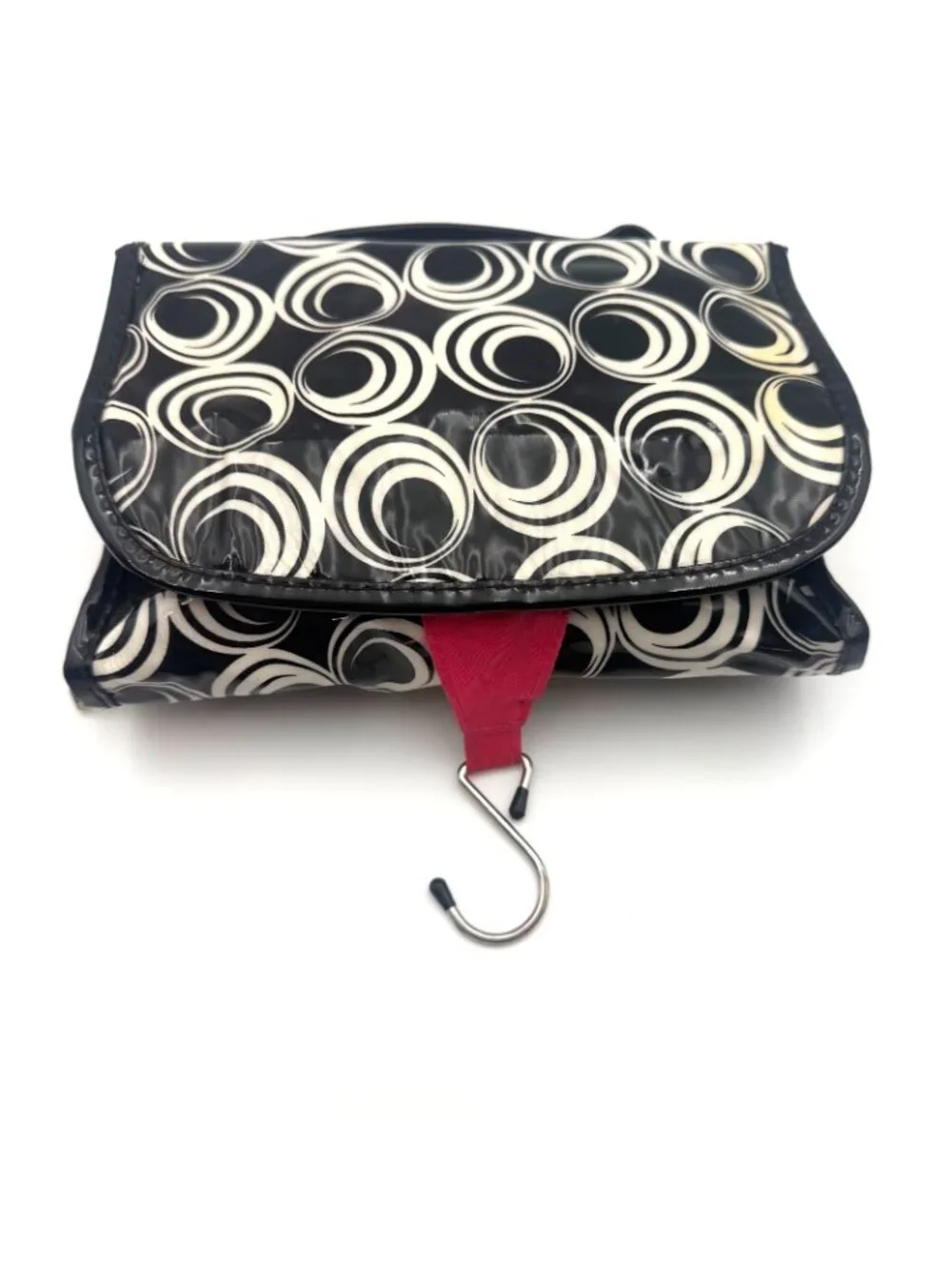 Scunci Hanging Travel Cosmetic Makeup Organizer Bag Black White Circle Print